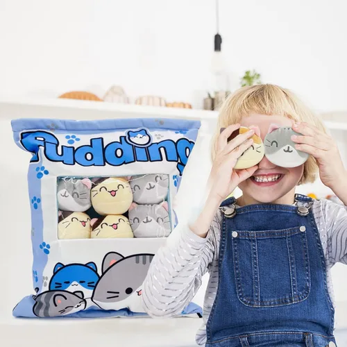 Miniatura 6 de REFAHB Bonita almohada de felpa almohada decorativa juguetes de animales de peluche extraíbles regalos creativos para niñas (Gatito-Azul)