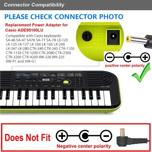 Miniatura 3 de T POWER Adaptador de corriente alterna de 9V para Casio ADE95 AD-E95100L ADE95100L CTK-2080 CTK2080 CTK-2200 CTK2200 CTK-2300 CTK2300 WK-220
