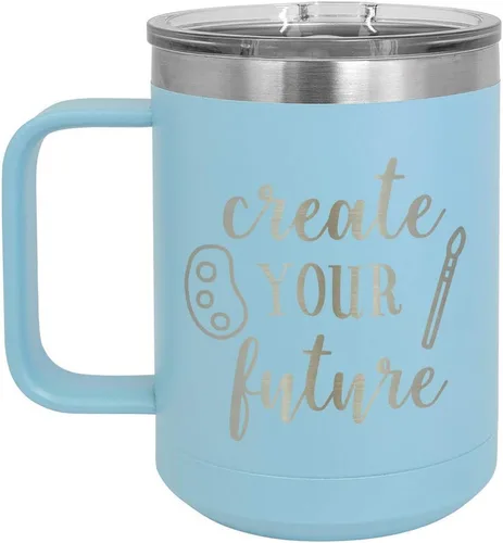Miniatura 19 de CREATE YOUR FUTURE Negro 15 oz Taza de café w/Slide Tapa superior Taza de café de viaje aislada Ideas de regalos de cumpleaños o Navidad