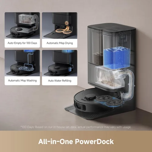 Miniatura 4 de DREAME L40s Ultra CE Robot Aspirador y Trapeador Combo con muelle de autovaciado, succión de 13,000 Pa, fregona autolimpiante y elevación Negro