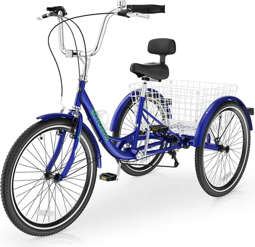 Miniatura 19 de Slsy Triciclo para adultos de 7 velocidades, 20/24/26 pulgadas, bicicleta de 3 ruedas para adultos con cesta de compras grande, capacidad de 350