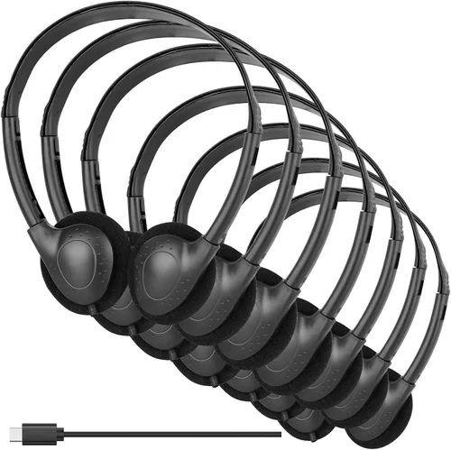 Paquete de 12 auriculares USB C a granel para niños de aula, escuela, auriculares USB tipo C, juego de clase compatible con teléfonos inteligentes