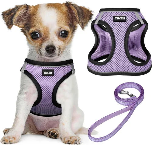 Miniatura 17 de YIMEIS Juego de arnés y correa para perro, arnés de malla suave sin tirones, chaleco reflectante ajustable para cachorros para perros pequeños