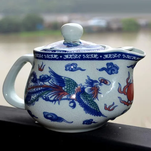 Miniatura 4 de Tetera infusor de alambre de filtro de acero inoxidable de dragón blanco azul de 14 onzas para té suelto (olla Dragon Phoenix)