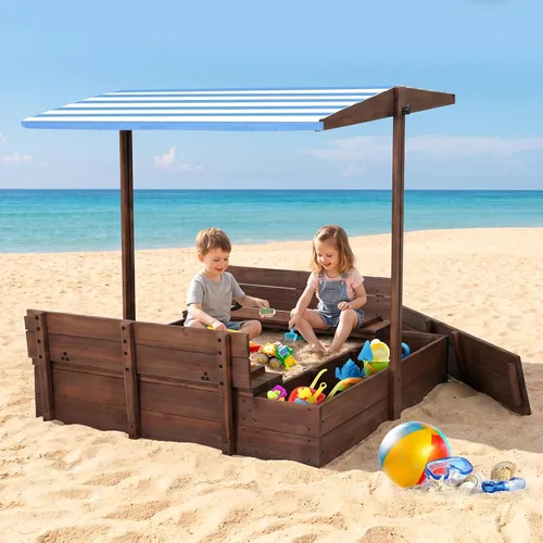 Miniatura 9 de Caja de arena de madera para niños con identificación, caja de arena con caja de almacenamiento de juguetes, equipo de juego para niños, forro