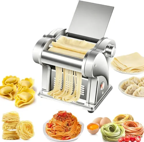 Máquina eléctrica para hacer pasta, prensa de fideos de acero inoxidable de 135 W con 8 ajustes de grosor, rodillo de masa y 2 cortadores de fideos