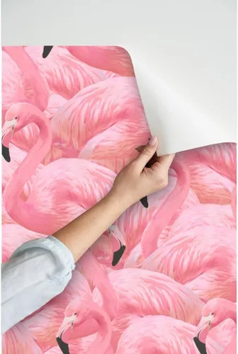 Miniatura 3 de Papel tapiz para despegar y pegar, flamenco, rosa, pájaros, flamencos, isla de flamencos, verano, retro, extraíble, por Spoonflower