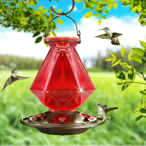 Miniatura 2 de Auslar Comederos para colibríes para colgar en exteriores, comedero de colibrí de vidrio rojo con 5 puertos de alimentación y 5 perchas, 23 onzas, a