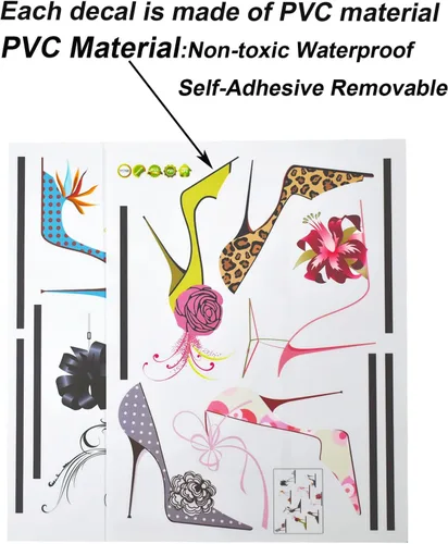 Miniatura 4 de Maydahui Calcomanías de pared de zapatos de tacón alto de colores modernos para mujer, zapatos de flores, tacones (32 x 30 pulgadas) para zapatos