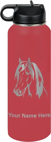 Miniatura 12 de LaserGram Botella de agua personalizada, cabeza de caballo 1, acero inoxidable de doble pared aislada al vacío con popote superior, regalo grabado