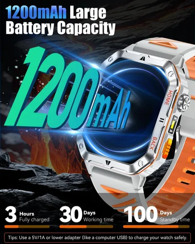 Miniatura 2 de Military Smarty Watch for Men, 2.01" Smartwatch with 1200mAh Battery, Flashlight, Answer/Make Calls, Heart Rate/Sleep Monitor 100+ Sport Modes