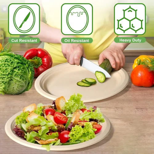 Miniatura 2 de Platos de papel marrón ecológicos de 12 pulgadas, paquete de 100 platos de cena ovalados compostables resistentes