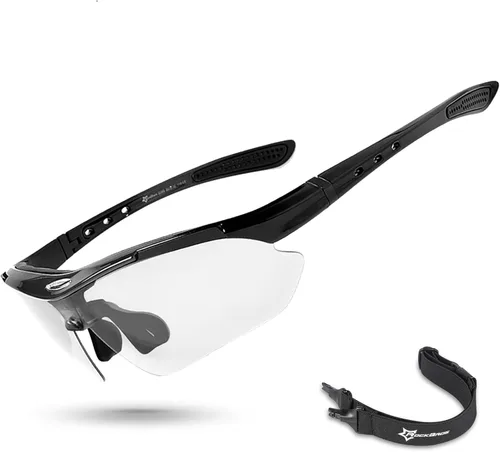 ROCKBROS Photochromic Sports Sunglasses Mens Pickleball Glasses Cycling Glasses MTB Sunglasses, with Removable Elasctic Band
