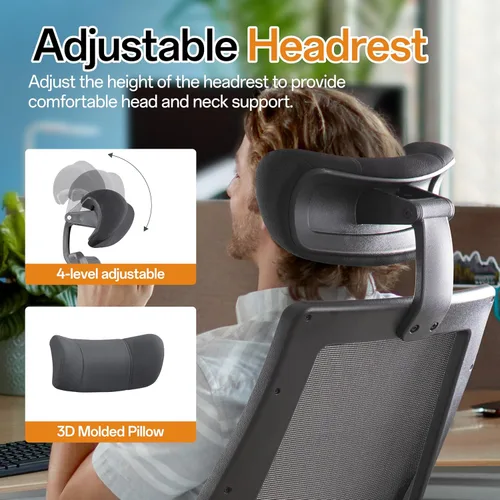 Miniatura 6 de BOLISS Silla de escritorio ergonómica de oficina de 400 libras, grande y alta con asiento ancho, silla ejecutiva de malla con respaldo alto con Negro
