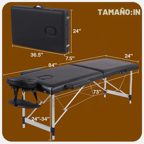 Miniatura 7 de VIRRMO Mesa de Masaje Portátil con Estirador de Cuello, Cama de Masaje Ligera de 84 Pulgadas, Cama Ajustable para Pestañas, Mesa de Tatuaje