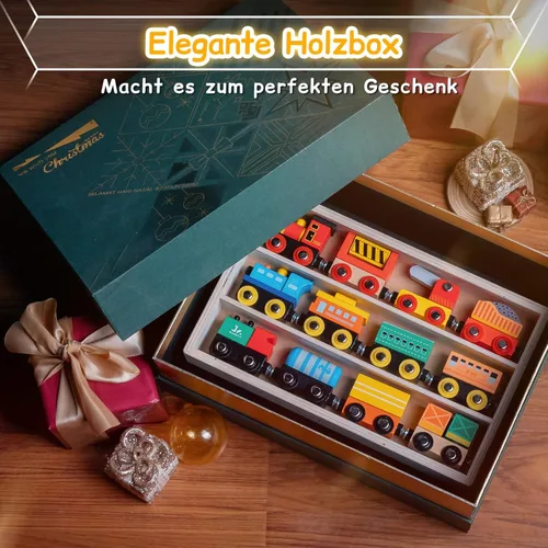 Miniatura 6 de SainSmart Jr. Juego de Tren de Madera de 12 Piezas - Juguetes de Tren con Caja de Almacenamiento, Trenes de Juguete Magnéticos Compatibles con Todas