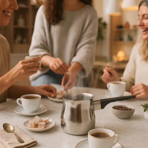 Miniatura 7 de Fino Cafetera Turca de Acero Inoxidable - Calentador Profesional 18/8 para Estufa para Café, Leche, Té, Chocolate Caliente - Deliciosas Bebidas