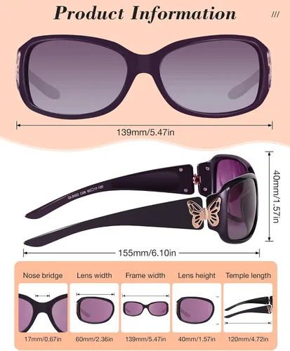 Miniatura 5 de LVIOE - Lentes de sol polarizadas para mujer, decoración de mariposa a la moda, para conducir y pescar, protección UV LS022