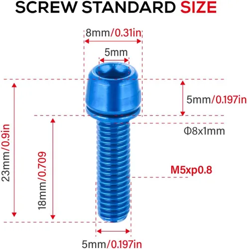 Miniatura 2 de CNC Pernos de vástago de bicicleta, pernos de vástago para BMX/MTB/bicicleta de carretera con arandelas (rojo/azul/naranja/verde/arcoíris)