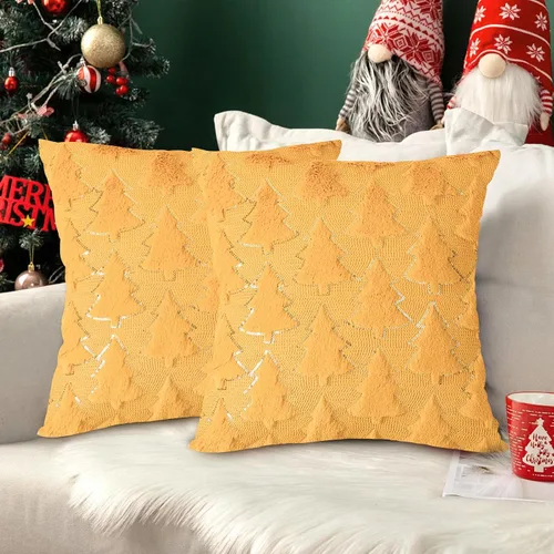 Miniatura 7 de Juego de 2 fundas de almohada de Navidad de 18 x 18 pulgadas, fundas de almohada beige con patrón de árbol de Navidad, fundas de cojín de piel