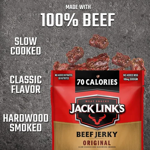 Miniatura 4 de Jack Link's Carne seca de res, original y inteligente, paquete a granel – Bocadillo de carne sabrosa para la escuela, 0.32 oz de proteína y 70