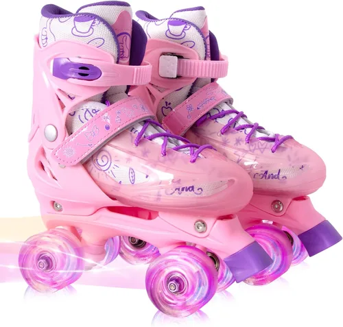 Miniatura 10 de Rainbow - Patines para niños pequeños, talla 4 ajustable, patines cuádruples iluminados para niñas y niños principiantes de 3 a 12 años