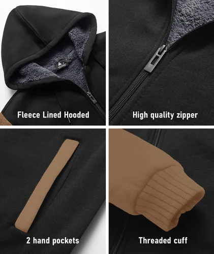 Miniatura 53 de SCODI Sudaderas con capucha para hombre, forro polar pesado, cremallera completa, forro de sherpa grueso, chaqueta con capucha