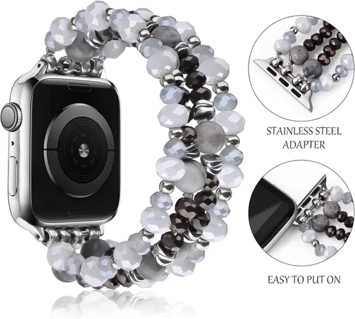 Miniatura 3 de VISOOM - Pulsera de cuentas boho compatible con Apple Watch Band de 40mm/38mm/41mm Series 9 8 7 SE; pulsera de moda de cuentas de cristal hecha a