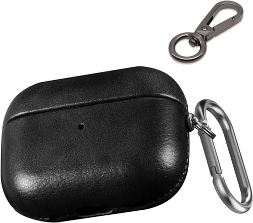 Miniatura 6 de BEWZI - Funda de piel para Airpods Pro de 2ª generación viene con 2 ganchos. Elegante funda protectora de cuero con textura fina compatible con Negro
