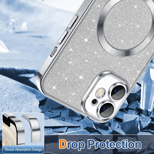Miniatura 107 de Hython Funda para iPhone 14 Pro Max con purpurina, fundas magnéticas transparentes para teléfono con protector de lente de cámara