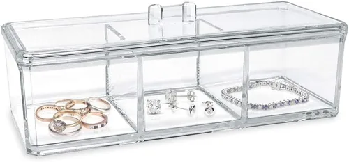 Miniatura 5 de Isaac Jacobs Organizador apilable rectangular de acrílico transparente de 3 compartimentos con tapa, bandeja de cajón multiseccional, solución