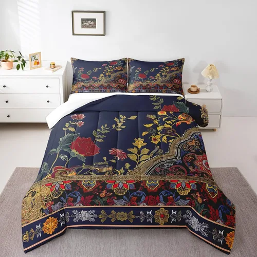 Miniatura 21 de Erosebridal - Juego de ropa de cama damascada negra para adultos, conjunto de edredón victoriano antiguo estilo barroco, tamaño queen, edredón Multi