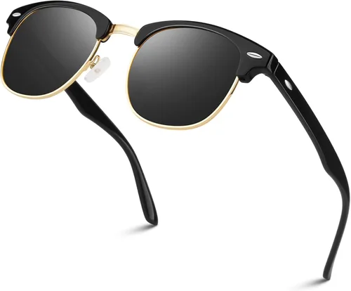 LINVO Gafas de sol polarizadas sin montura para hombres y mujeres, lentes de sol clásicos retro con medio marco para conducir, protección UV Un
