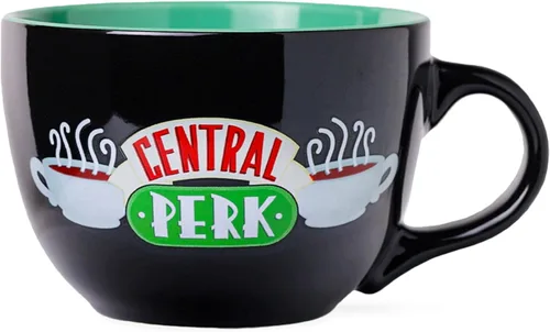 Silver Buffalo FRIENDS Central Perk - Taza de cerámica negra de gran tamaño para café, sopa, 24 onzas Taza de sopa (24 onzas)