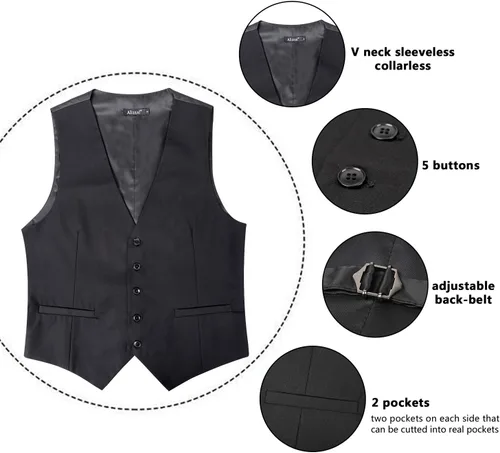 Miniatura 5 de Alizeal Chaleco clásico de color sólido para hombre, chaleco de esmoquin de ajuste regular para boda