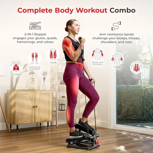 Miniatura 3 de Sunny Health & Fitness Mini Steppers with Digital Monitor and Resistance Bands, Compact Low-Impact Cardio Machines for Home Workouts