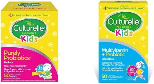 Culturelle Paquetes de probióticos puramente para niños, suplemento diario y multivitamínico masticable completo para niños + probióticos para niños