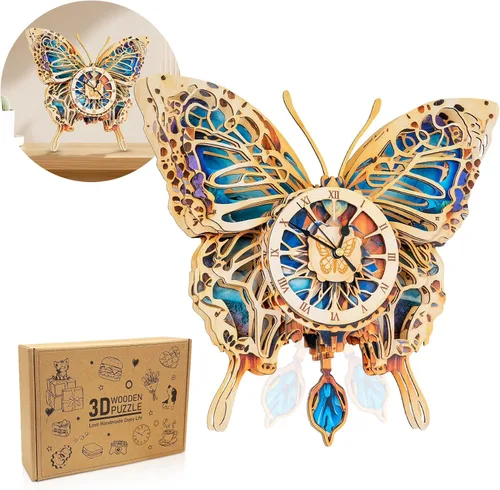 Miniatura 11 de Rompecabezas 3D para adultos, diseño de tortuga, kit de modelo, reloj mecánico de péndulo con números romanos, decoración de escritorio, hogar
