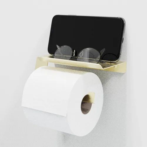Miniatura 7 de Soporte de papel higiénico con estante para megarrollos, organizador de baño para teléfono celular, tableta o toallitas húmedas, fácil carga