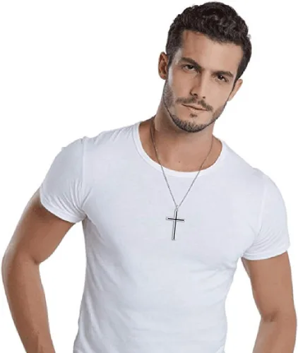 Miniatura 2 de Valentines Day Gifts Mens S925 Sterling Silver Large Cross Christian Faith Pendant Necklace 24 Inches Silver Chain Jewelry