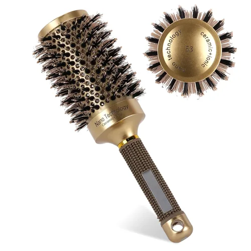 Miniatura 9 de Cepillo redondo de cerdas de jabalí para secado por soplado, cepillo de pelo de cerámica nano térmico y tecnología iónica para rizar y alisar