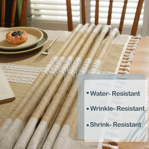 Miniatura 4 de Laolitou Manteles impermeables con borlas cosidas, manteles de algodón sin arrugas, cubierta de mesa decorativa para comedor, fiesta, vacaciones