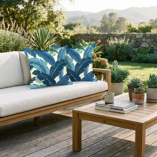 Miniatura 492 de Juego de 2 almohadas para exteriores de 16 x 16 pulgadas, repelentes al agua con interiores, para muebles de patio, hogar, jardín, geometría bohemia