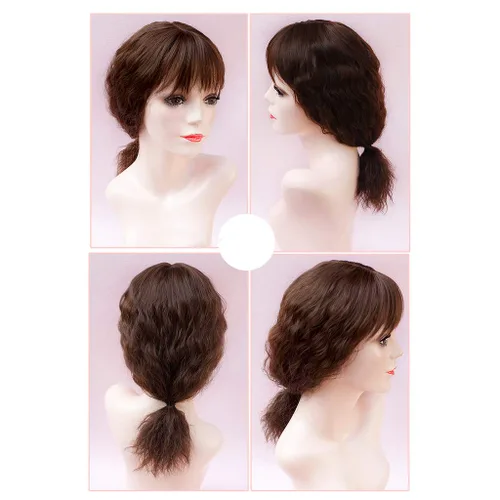 Miniatura 2 de RemeeHi Peluca sintética rizada y ondulada con clip, para pérdida de cabello, con flequillo, para mujer, color marrón oscuro, 18 pulgadas (grueso)