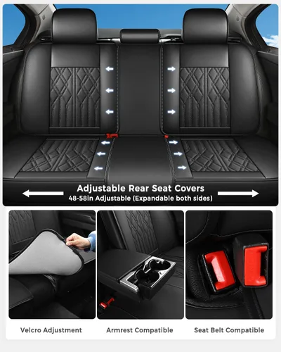 Miniatura 2 de Huidasource Juego completo de fundas de asiento de automóvil, fundas de cojín de cuero para vehículos, ajuste universal para la mayoría de A-Negro