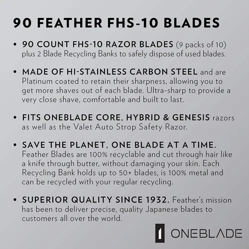 Miniatura 2 de 240 Feather FHS-10 - Cuchillas de afeitar japonesas de acero - Recambio para maquinillas de afeitar OneBlade Core, Hybrid y Genesis
