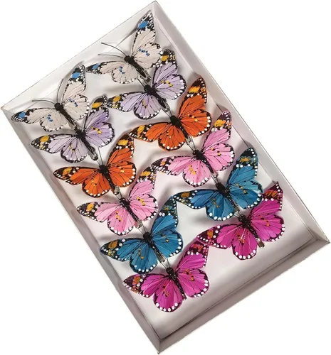 Miniatura 9 de YCHTEWY - Decoración de mariposa monarca, juego de 12 decoraciones de mariposa de plumas con clip, 3.75", naranja..