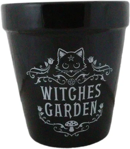 Miniatura 10 de Ebros Gift Wicca Brujería Gótica Magia Maceta de Cerámica Negra, Contenedor Floral Alquímico Oculto, Jardinera para Alquimista, Florero, Pulgar