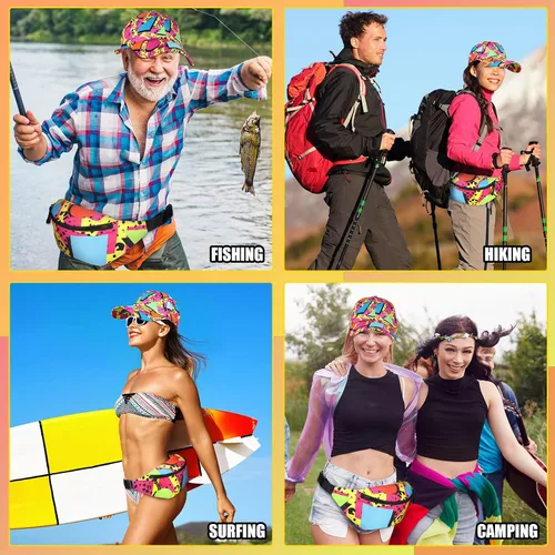 Miniatura 7 de Riñonera de 2 piezas de los años 80 y 90 para mujeres y hombres, traje de los años 90, sombrero de cintura ajustable, bolsa retro para hombre