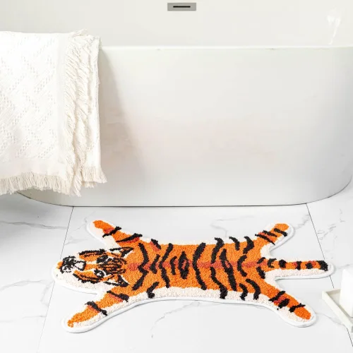 Miniatura 3 de Tapete de baño de tigre para baño, diseño de dibujos animados de tigre naranja, antideslizante, absorbente y pequeño, decoración de baño, alfombra